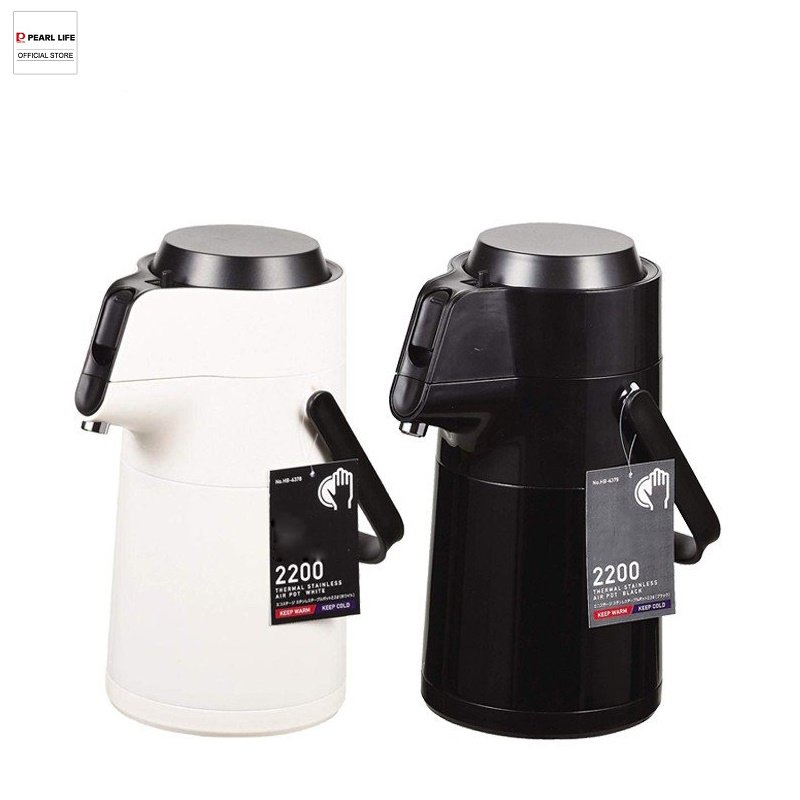 Combo phích giữ nhiệt Pearl Life 2.2L đen + kèm 6 cốc có quai 350ml nâu