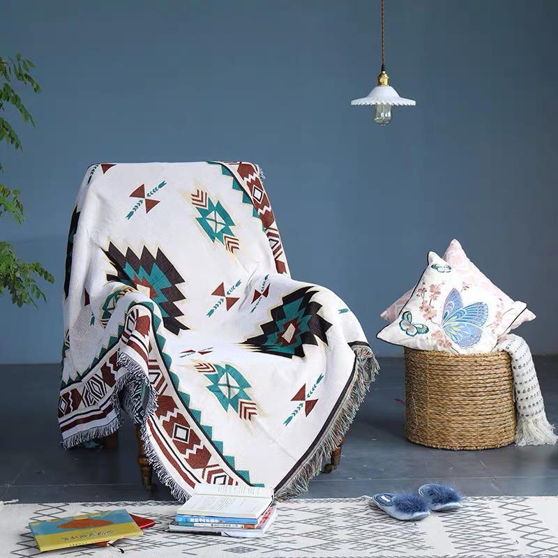 Thảm phòng khách, Khăn phủ sofa vintage chất liệu cotton dệt cao cấp