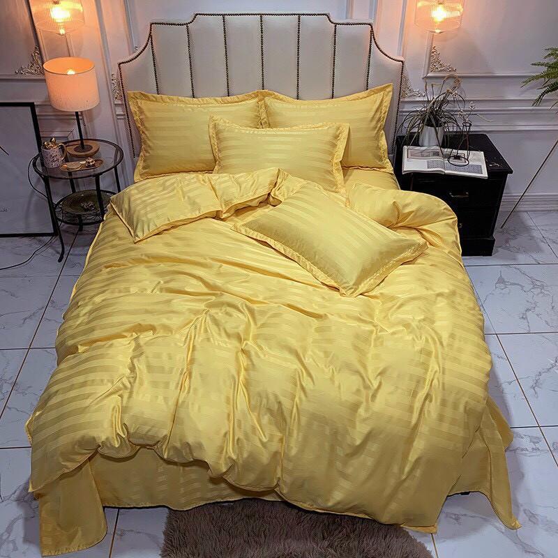 Bộ 4 Món Ga Gối SỌC 3F Vải Cotton Lụa Hàng Chuyên Cho Gia Đình Và Khách Sạn - Xám Đen