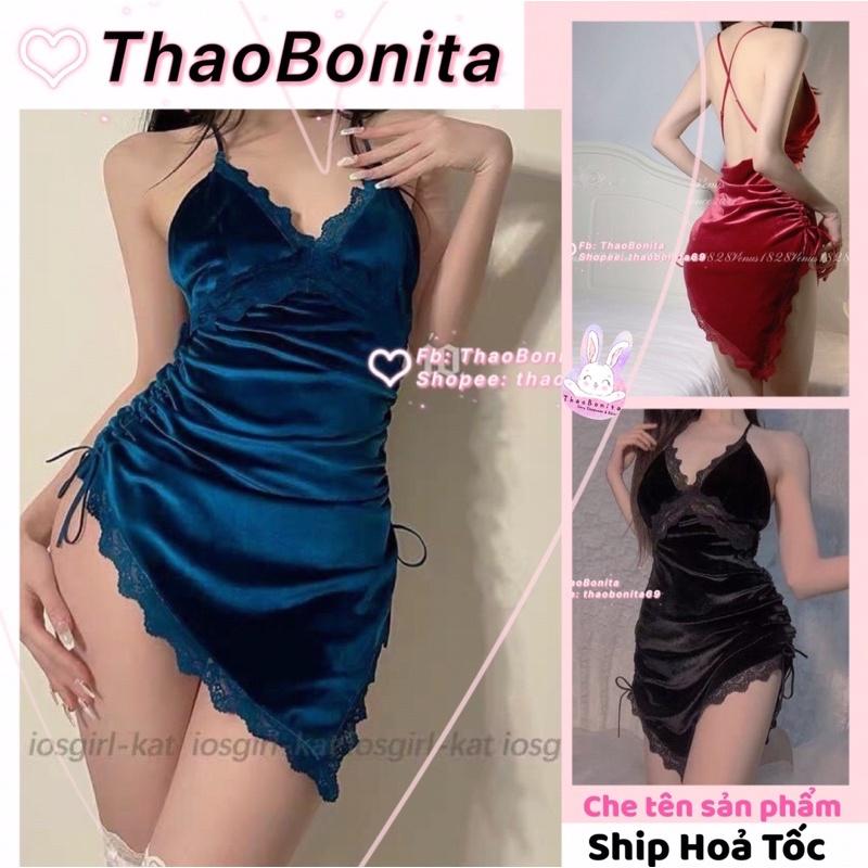 Váy ngủ vạt chéo dây rút vải nhung cao cấp siêu sexy. SHIP HOẢ TỐC TPHCM. Đồ ngủ cosplay sexy ThaoBonita