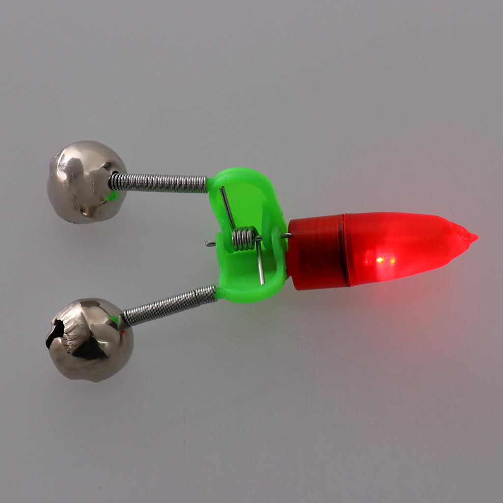 10 Pieces LED Twin Bells  Night Fishing Rod LED Light Clip Bite Lure Alarm