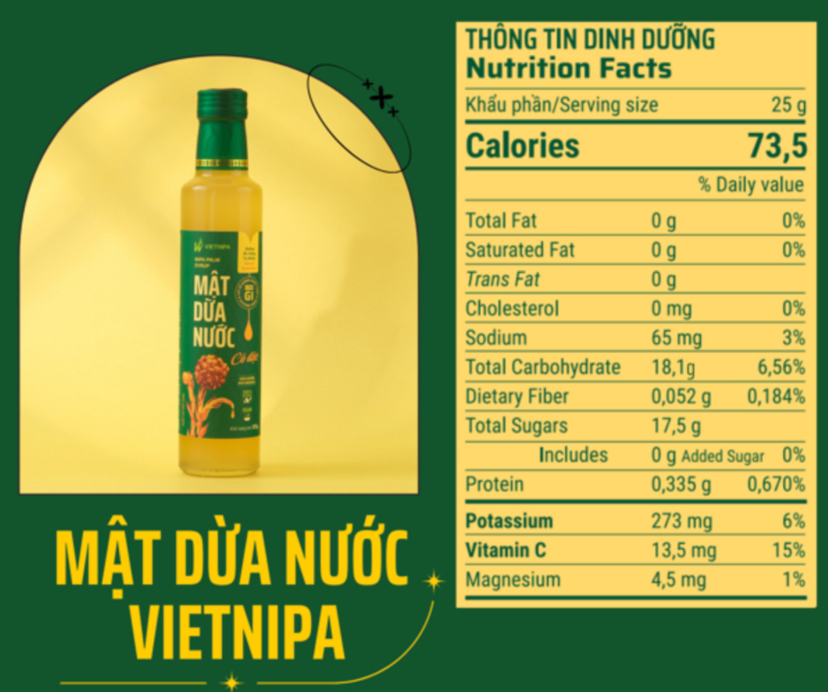 Mật Dừa Nước Vietnipa 375g Dùng Thay Thế Đường Tinh Luyện,  Chỉ Số Đường Huyết Thấp Tốt Cho Người Tiểu Đường, Ăn Chay, Ăn Kiêng