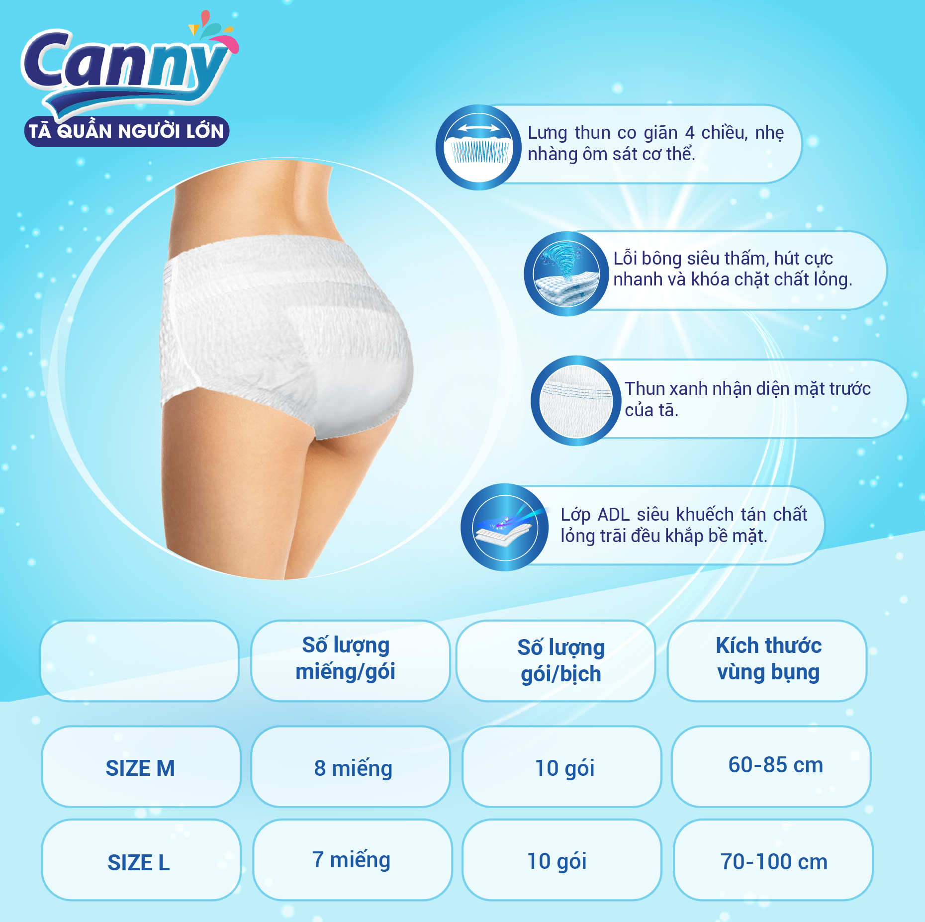 Tã Quần Người Lớn Canny Siêu Thấm Size M8 (8 miếng)