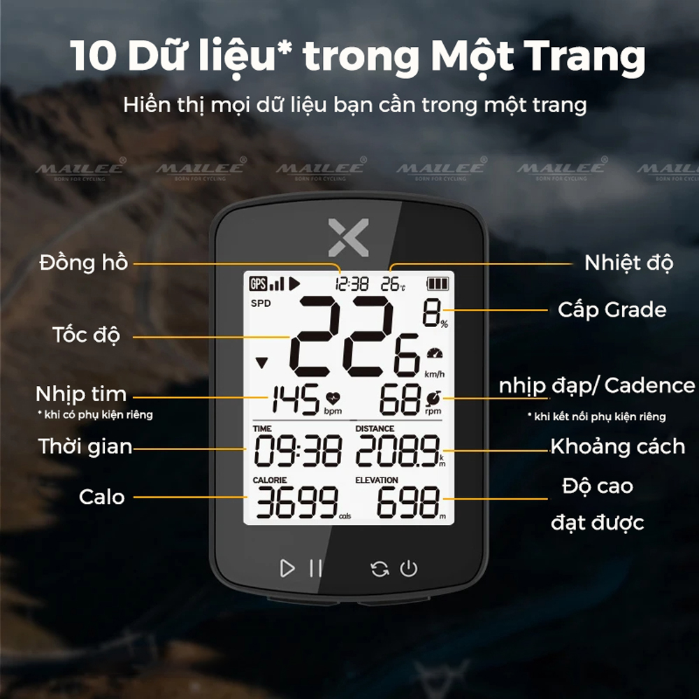 Đồng Hồ Đo Tốc Độ Xe Đạp Bike Computer XOSS G+ Plus (thế hệ 2) Không Dây GPS Định Vị Chống Nước IPX7, hỗ trợ ANT+ Cho Xe Đạp Đường Trường, MTB - Mai Lee