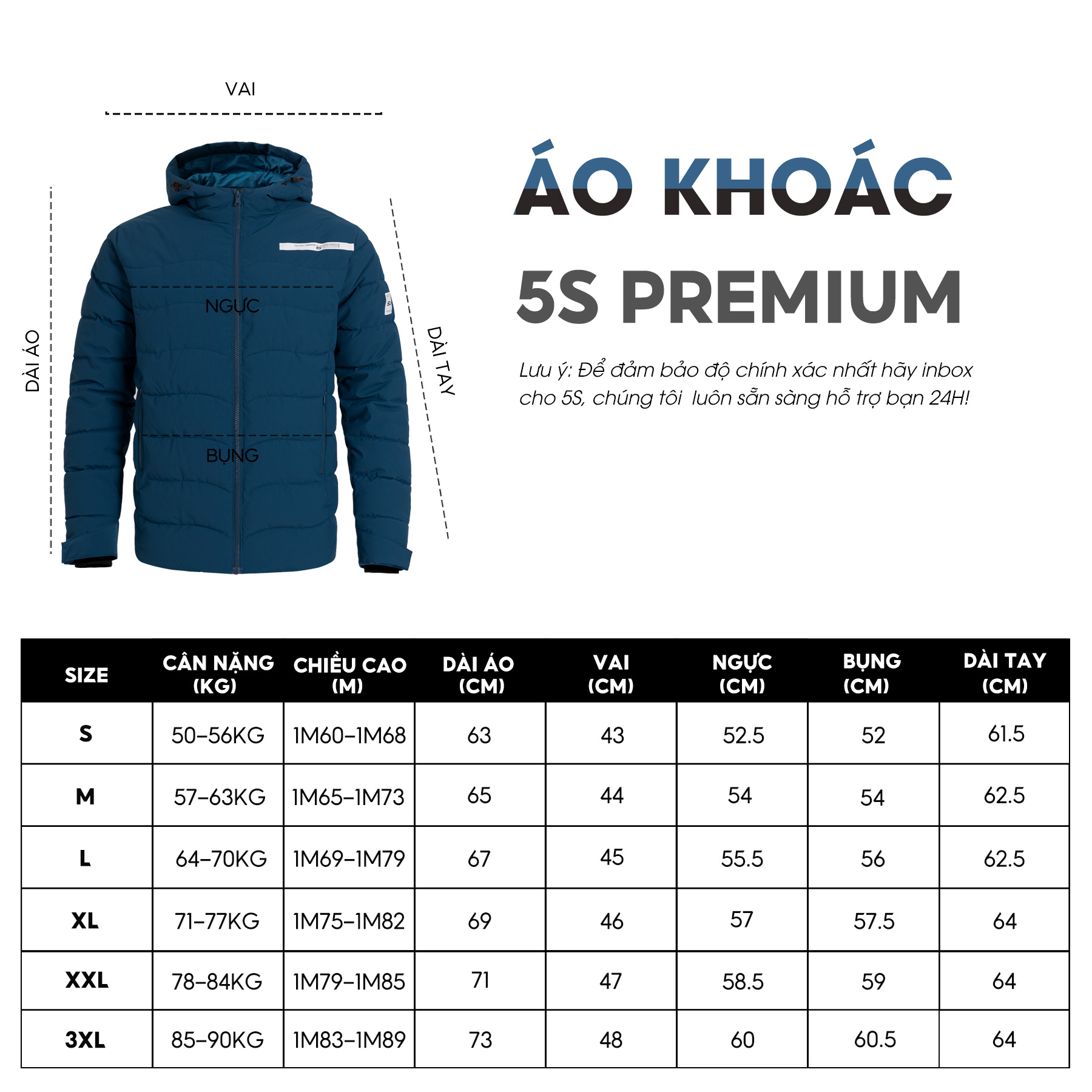 Áo Khoác Phao Nam Chần Bông 5S Premium, Chất Liệu Cao Cấp, Công Nghệ GORE-TEX, Siêu Ấm, Cản Gió, Thiết Kế Basic (AKC22005)