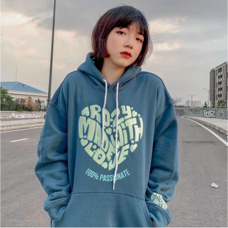 Áo Hoodie Cặp Đôi Tim Love Nam Nữ HOT RẺ ĐẸP Áo Khoác Nỉ Chống Nắng Kiểu Hoodie Chui Đầu Tay Dài Unisex Couple Xinh