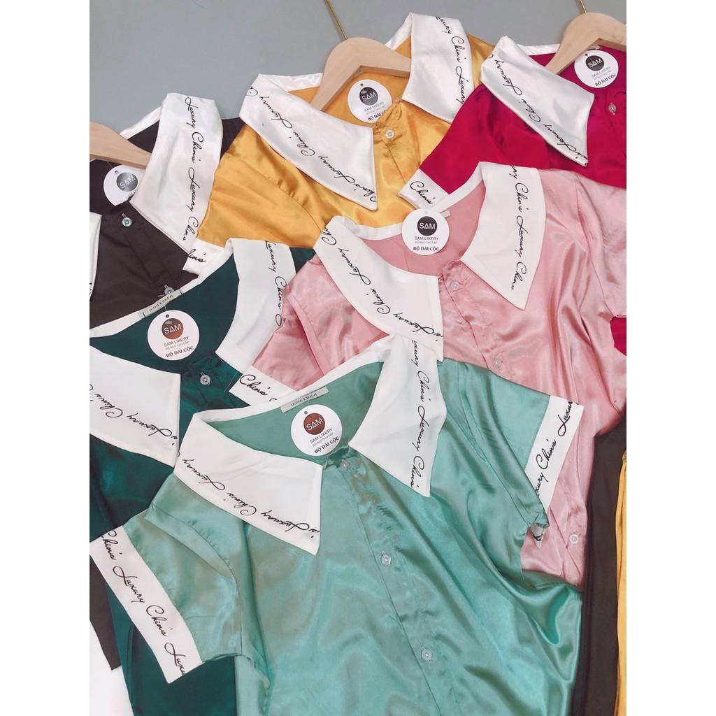 Bộ Lụa Pizama Áo Cộc Quần Dài phối pijama lụa satin