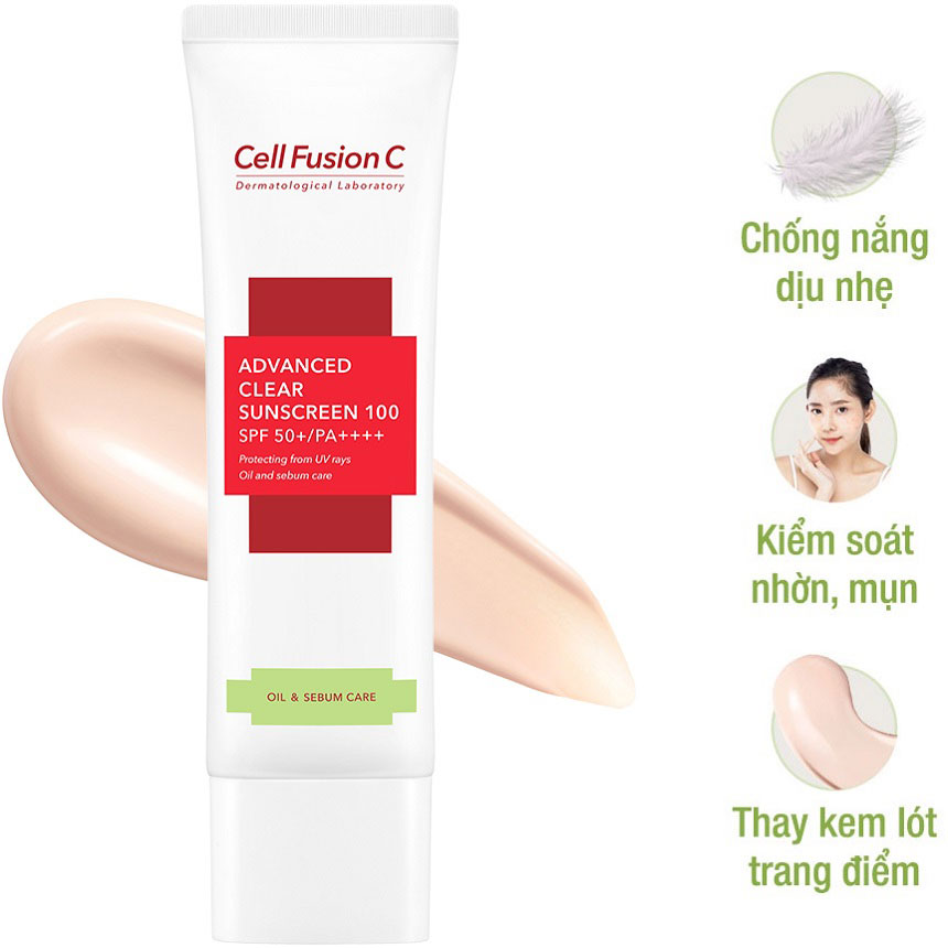 Bộ đôi kem chống nắng cho da dầu mụn Cell Fusion C Advance Clear Sunscreen 100 SPF 50+/PA++++