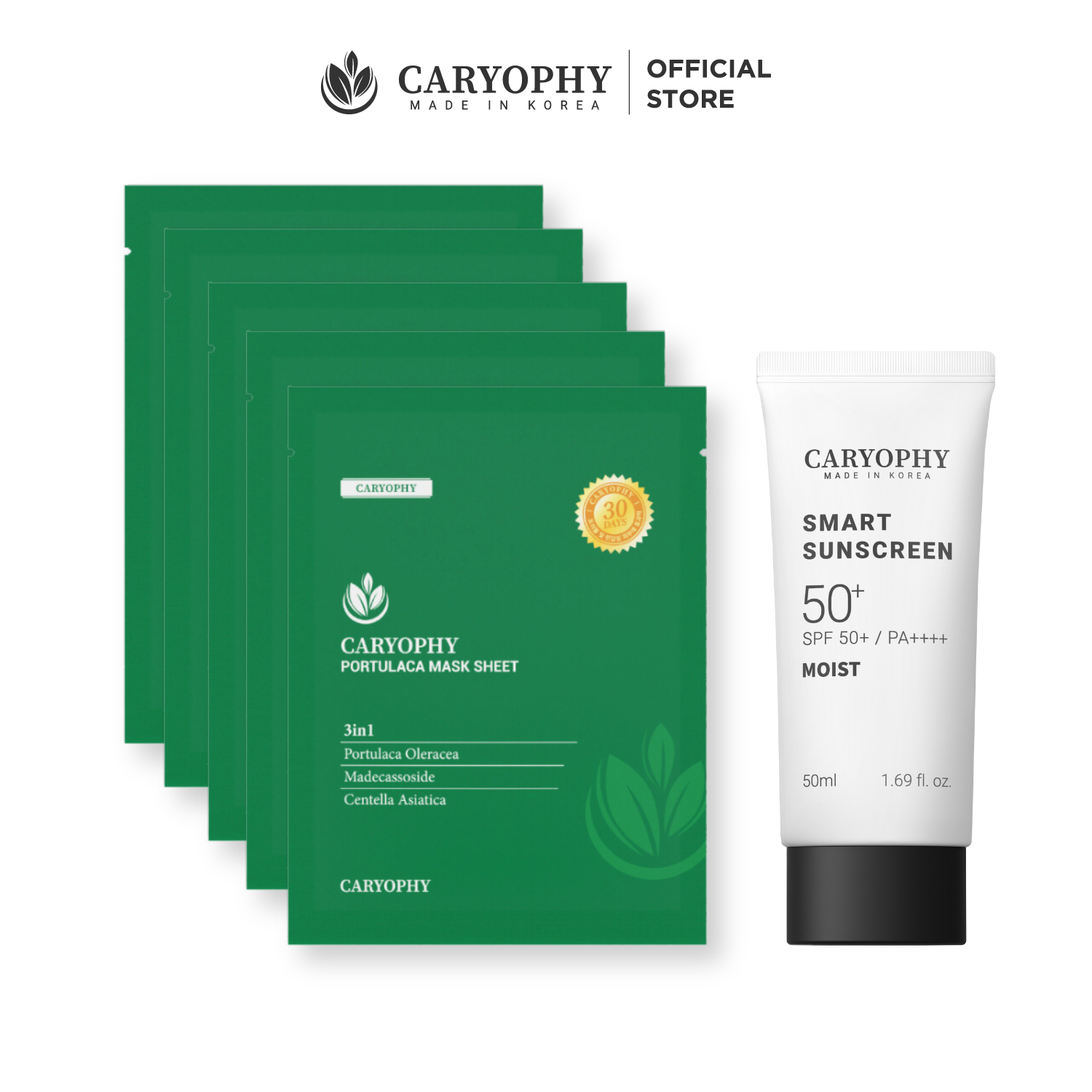 Combo kem chống nắng Smart Sunscreen Moist 50ml và 5 mặt nạ dưỡng da Caryophy