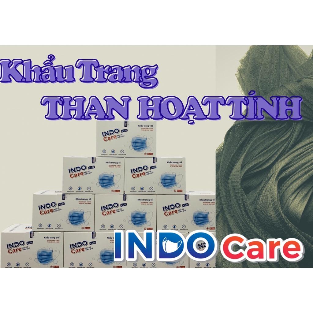 [InDoCare] Khẩu Trang y Tế 4 lớp Than Hoạt Tính INDO CARE kháng khuẩn Lọc Bụi Khí Độc Hại 99%, Phòng Các Bệnh Đường Hô Hấp Tiêu Chuẩn EU BS EN 14683, 50Chiếc/cái