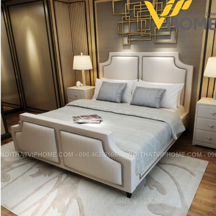 Giường ngủ bọc da nhập khẩu phong cách tân cổ điển đẹp GBD-00082