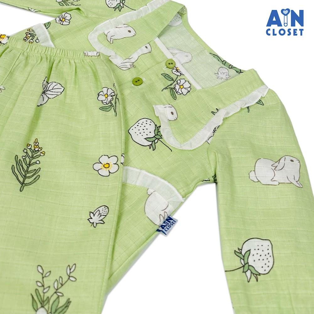 Bộ quần áo Dài bé gái họa tiết Dâu Xanh xô sợi tre - AICDBGBCH3WU - AIN Closet