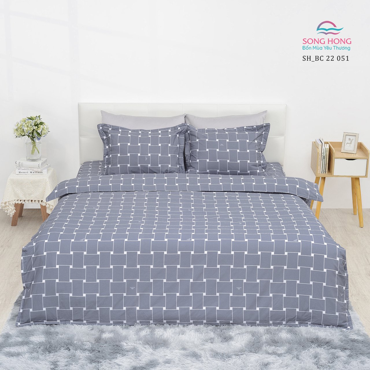 Bộ chăn ga gối 200x220 Sông Hồng chất cotton