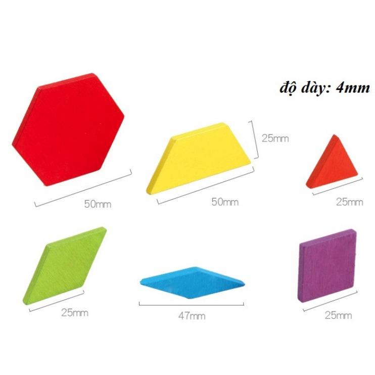 Bộ Xếp Hình Sáng Tạo Pattern Block 130 Chi Tiết Cho Bé Đồ Chơi Gỗ, Giáo Cụ Montessori, Dành Cho Bé Từ 3 Tuổi