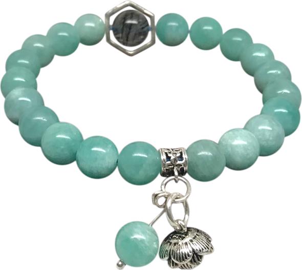 Vòng Đá Amazonite Mix Charm Hoa Sen Bạc Ngọc Quý Gemstones VPT043