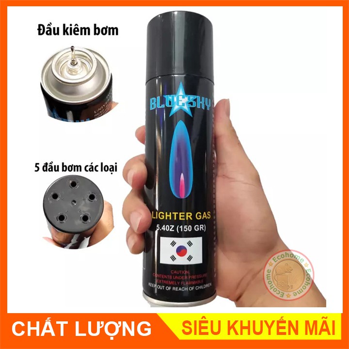 Bình Bơm Gas Cho Hộp Quẹt, Bật Lửa Blue Sky Hàn Quốc Kèm 5 Đầu Bơm