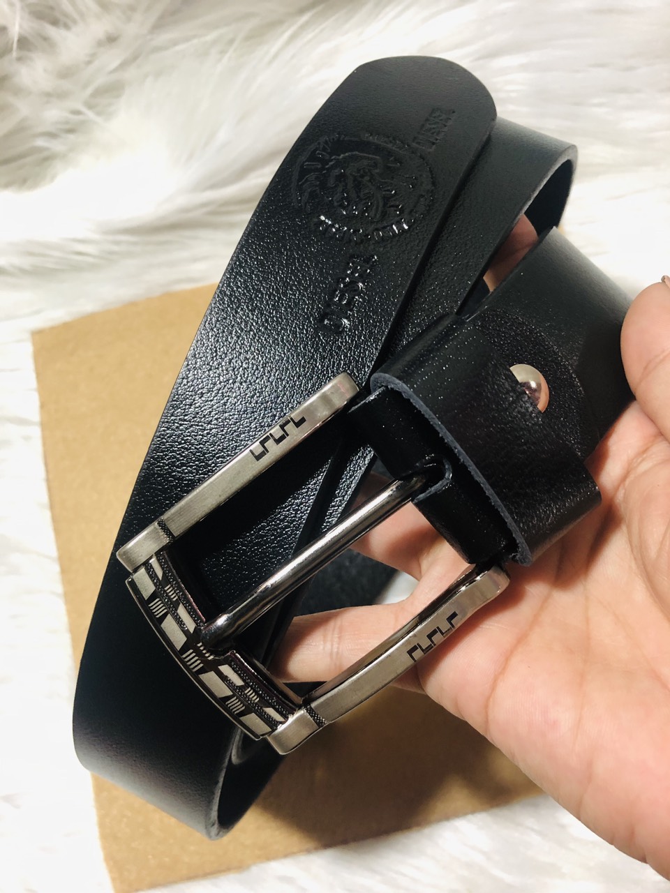 DÂY NỊT NAM DA BÒ 100%. Mặt kim loại. KT 3,8 X 120 cm