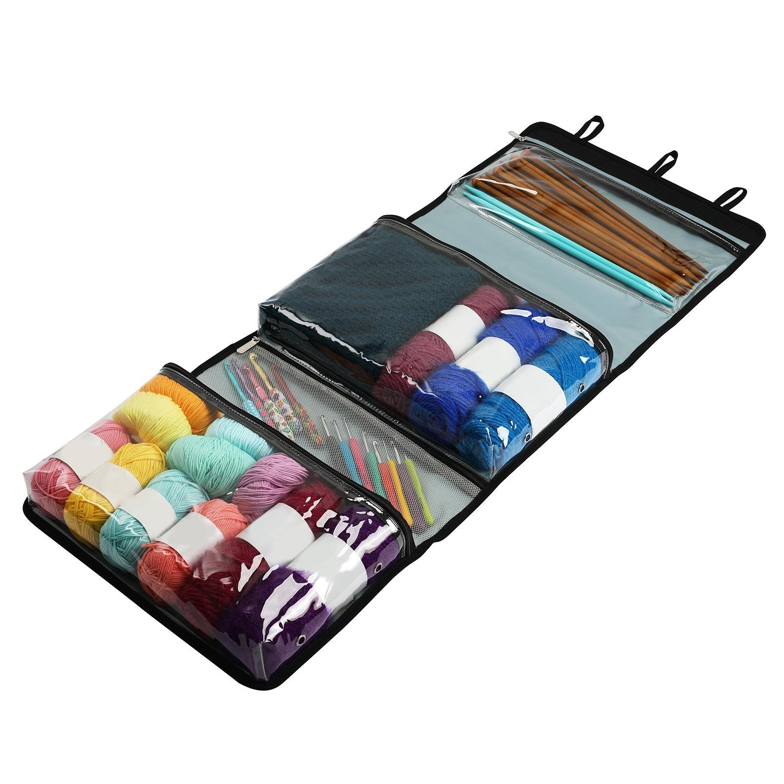 Hanging Yarn Storage Bag Wall Display with 4 Pockets Carrying Bag for Knitting Needles