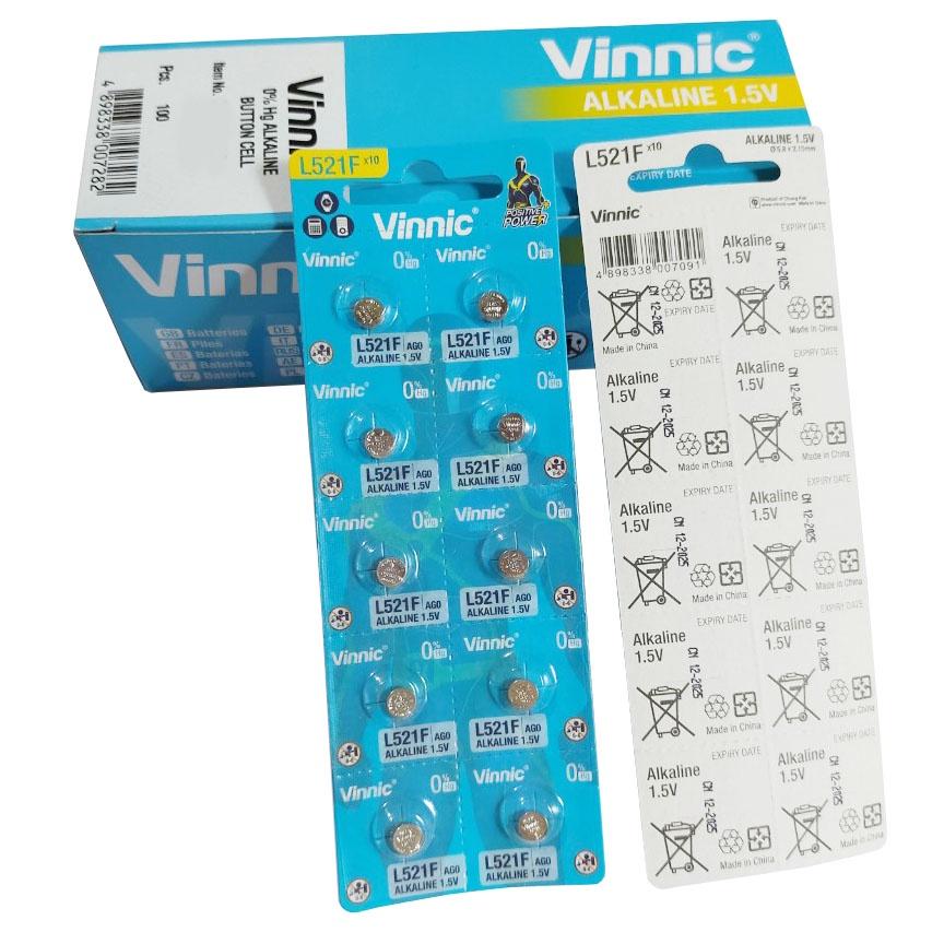 Vỉ 10 Pin cúc áo VINNIC AG0 / LR521 / 379 / LR63 dùng cho đồng hồ đeo tay thiết bị điện tử