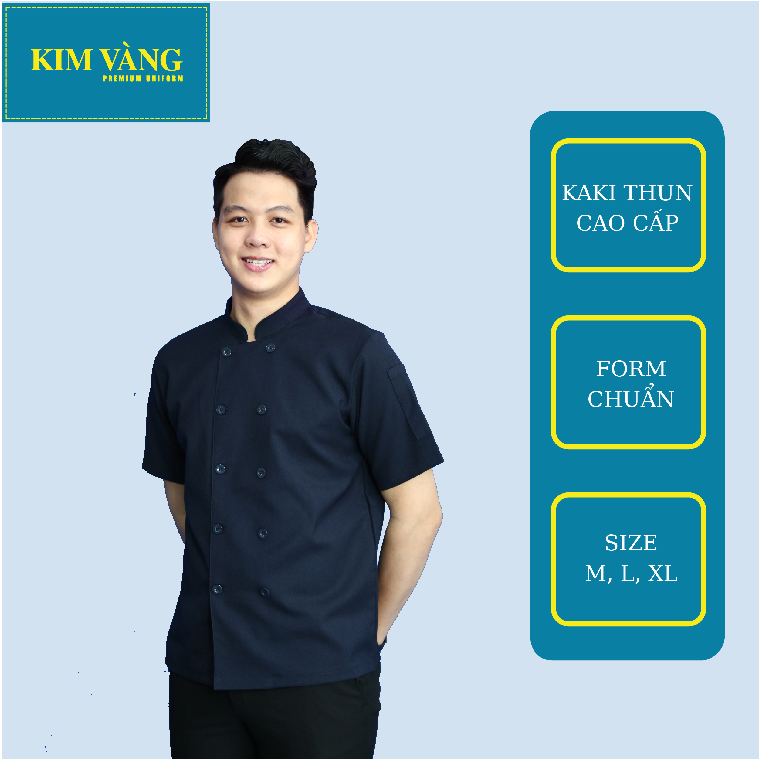 [KIM VÀNG] Áo bếp đồng phục tay ngắn chất liệu Kaki thun thoáng mát- Màu xanh đen mẫu 01