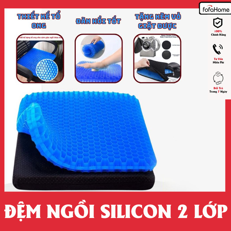 Đệm Ngồi Silicon 2 Lớp Cao Cấp, Đệm Silicon Thoáng Khí 3D Lót Mông Thoáng Khí Chống Đau Mỏi Cao Cấp Kèm Vỏ Bọc