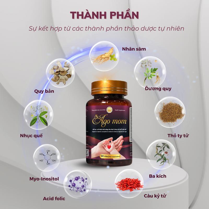 AGO MOM tăng khả năng thụ thai, giảm vô sinh hiếm muộn ở phụ nữ, bổ trứng DÍNH BẦU sau 30 ngày (50 viên)