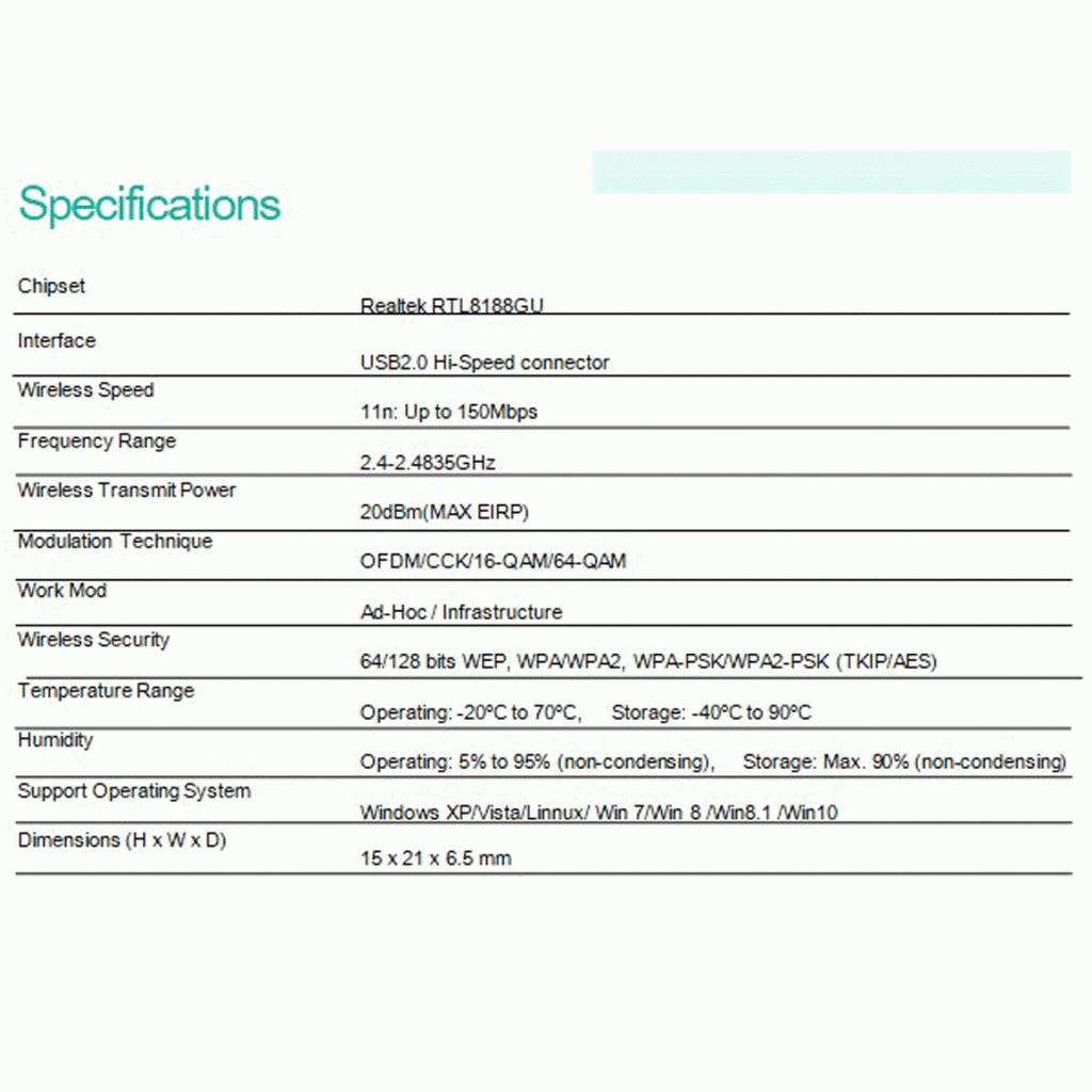 150Mbps Mini 2.4G 802.11 B/g/n LAN Internet USB WiFi