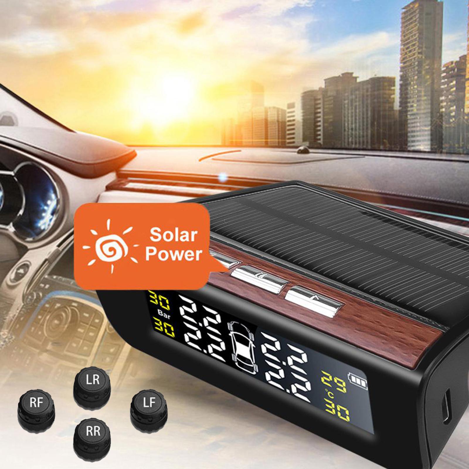 Tire Pressure Monitoring System Solar Power Wireless TPMS,Safety Monitor with 4 Sensors LCD Display Real Time Auto Alarm Pressure Temperature for Cars