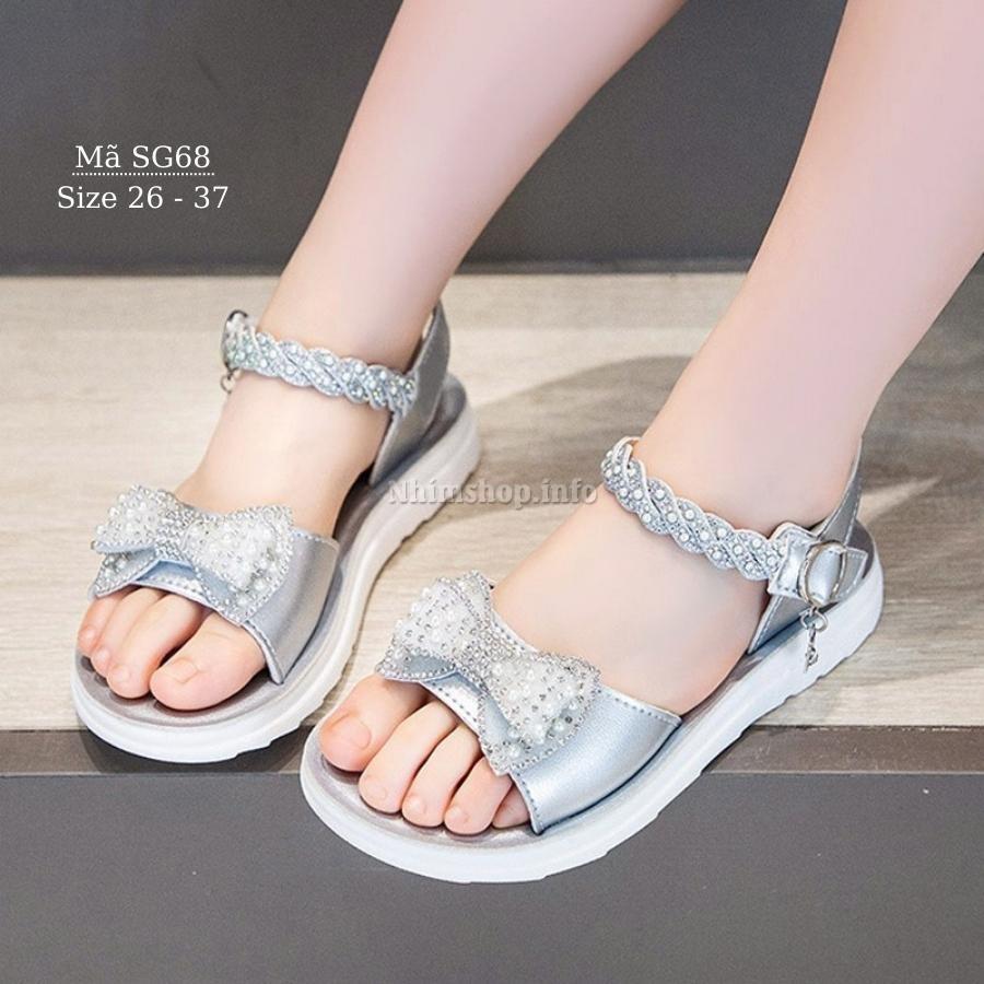 Giày sandal trẻ em xuất khẩu dép quai hậu bé gái gắn nơ duyên dáng và dễ thương 3 - 12 tuổi đi học đi biển SG68