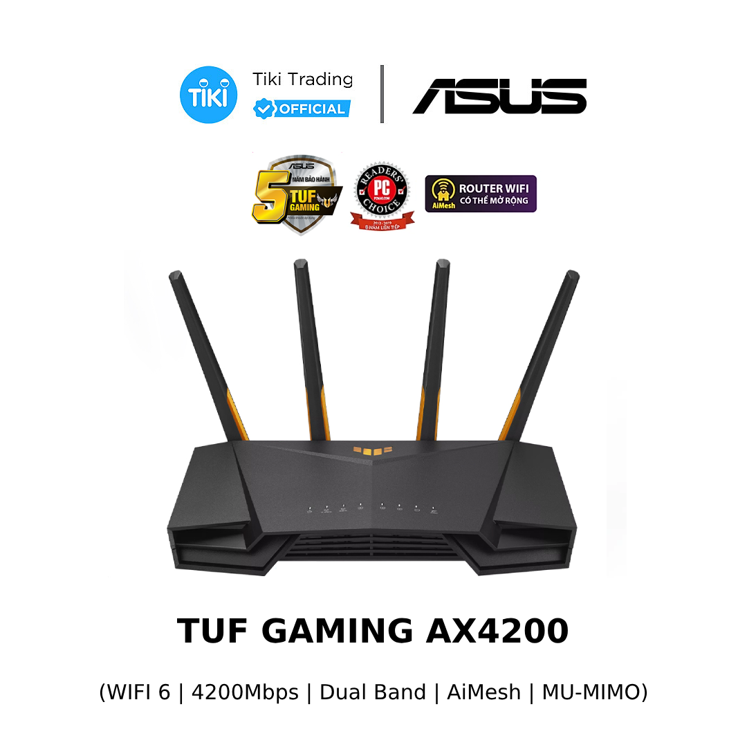 Bộ định tuyến chơi game WiFi 6 băng tần kép TUF Gaming AX4200  - Hàng Chính Hãng