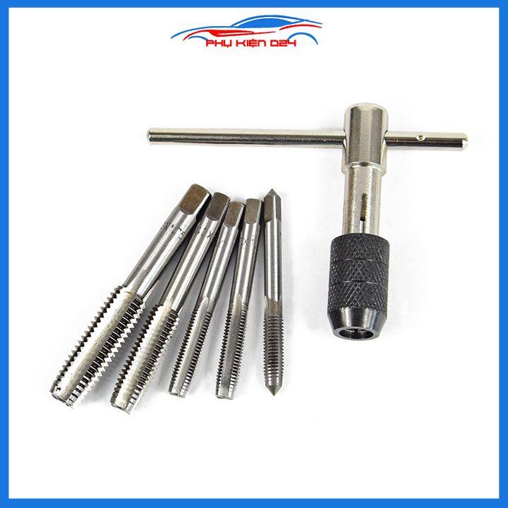 Tay quay taro tự động dài 100mm M6-M12 kèm 5 mũi taro tạo ren