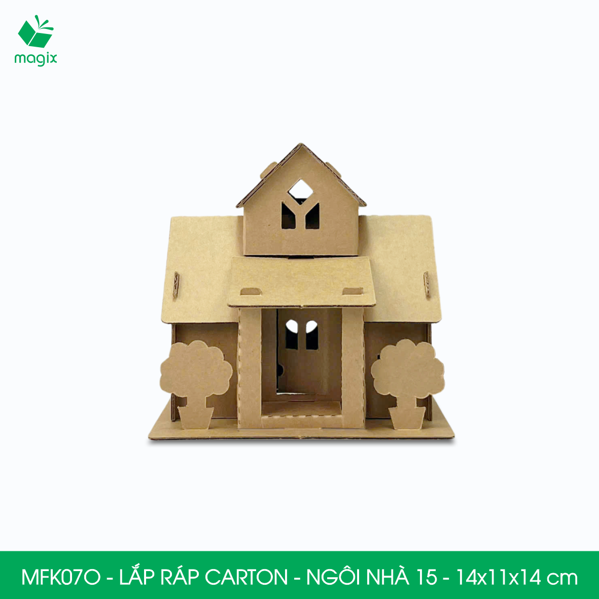MFK07O -14x11x14 cm - Mô hình ngôi nhà lắp ráp từ bìa carton cao cấp, nhà giấy carton mini sáng tạo