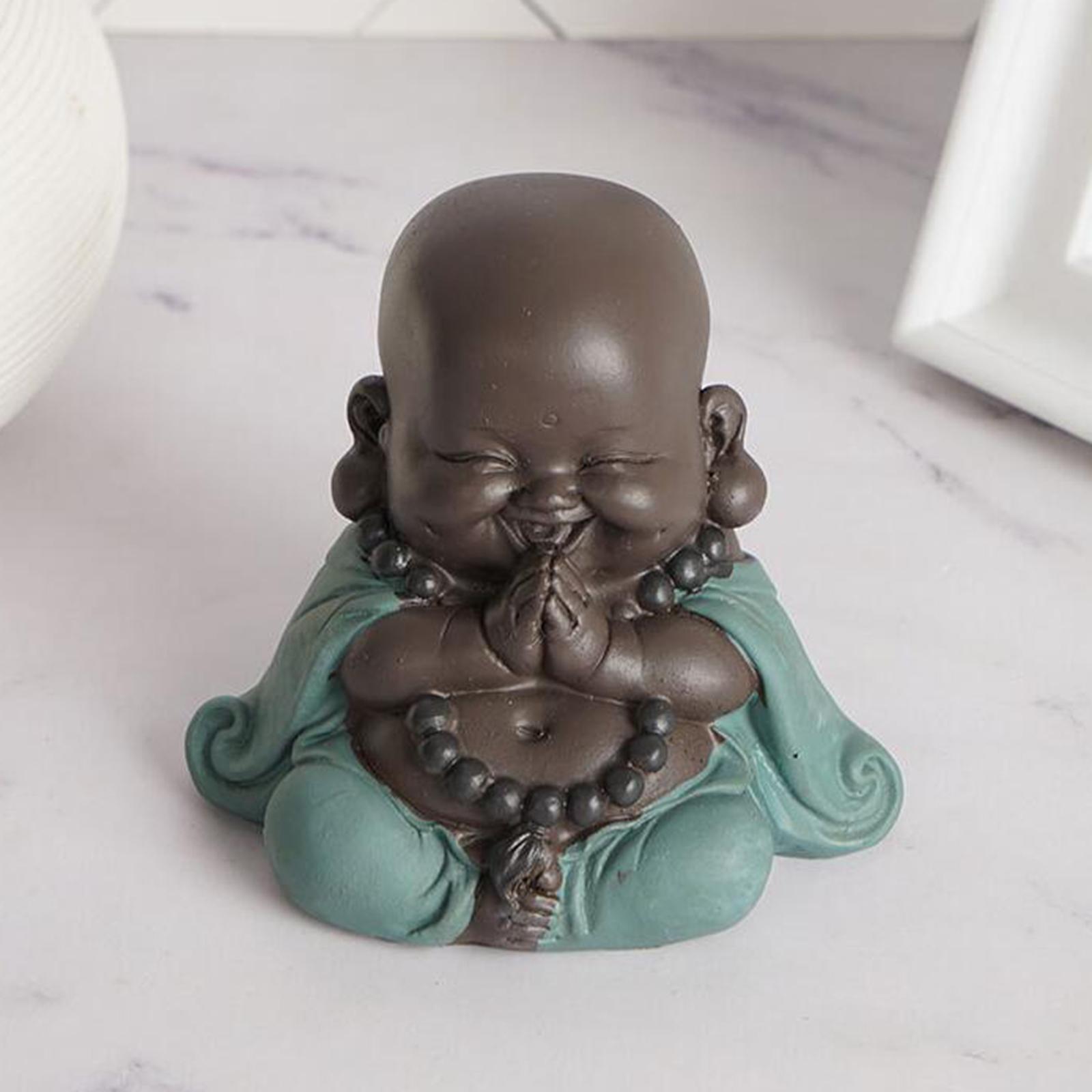 Lovely Smiling Buddha Statue Ornaments tea Handcrafts Little  Figurine for Desktop Office Car Decoration Collectible Art