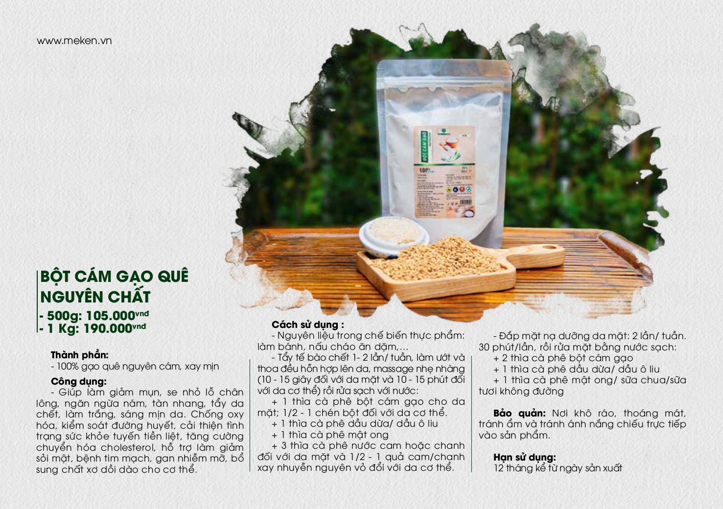 Bột cám gạo nguyên chất Mẹ Ken (500gr)