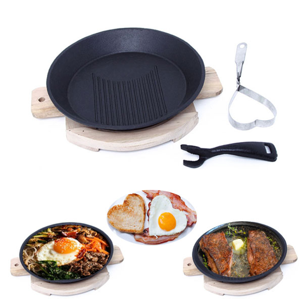 Bộ Chảo Gang Tròn Lòng Sâu Chống Dính Dày Nặng Làm Bò Né Beefsteak Dragon