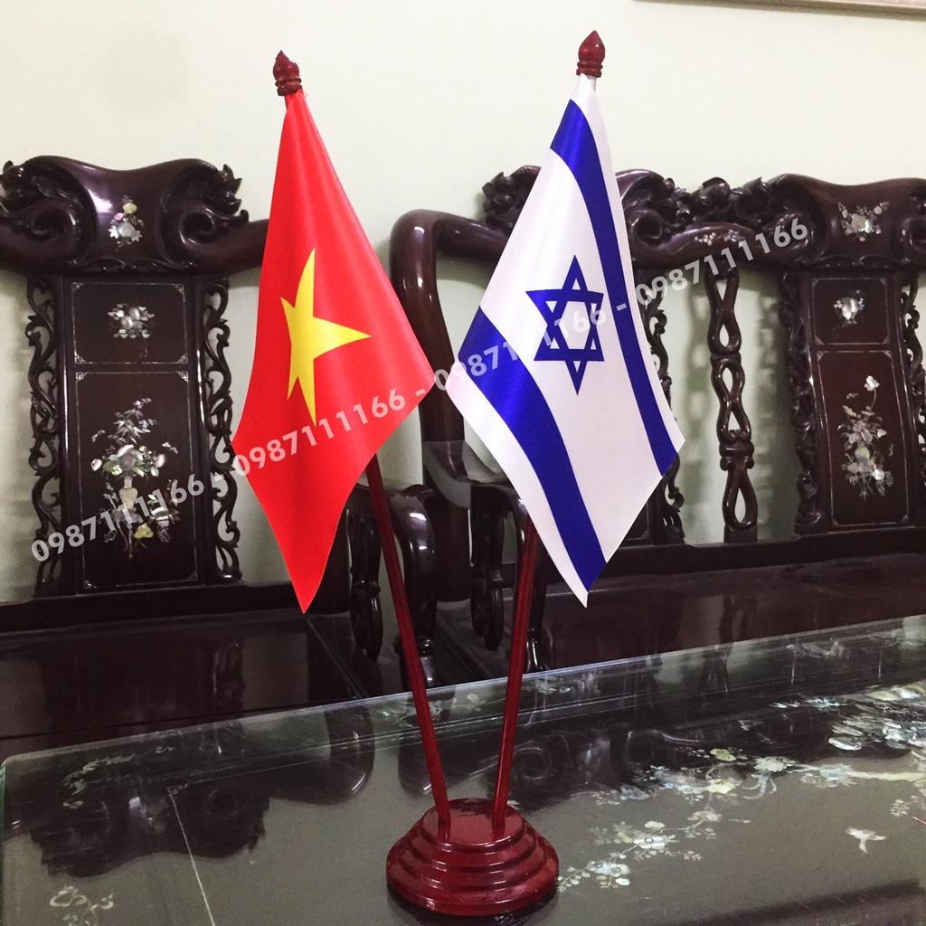 Cờ Để Bàn Đế gỗ Cắm 2 cờ Việt Nam - Israel In Kỹ Thuật Số