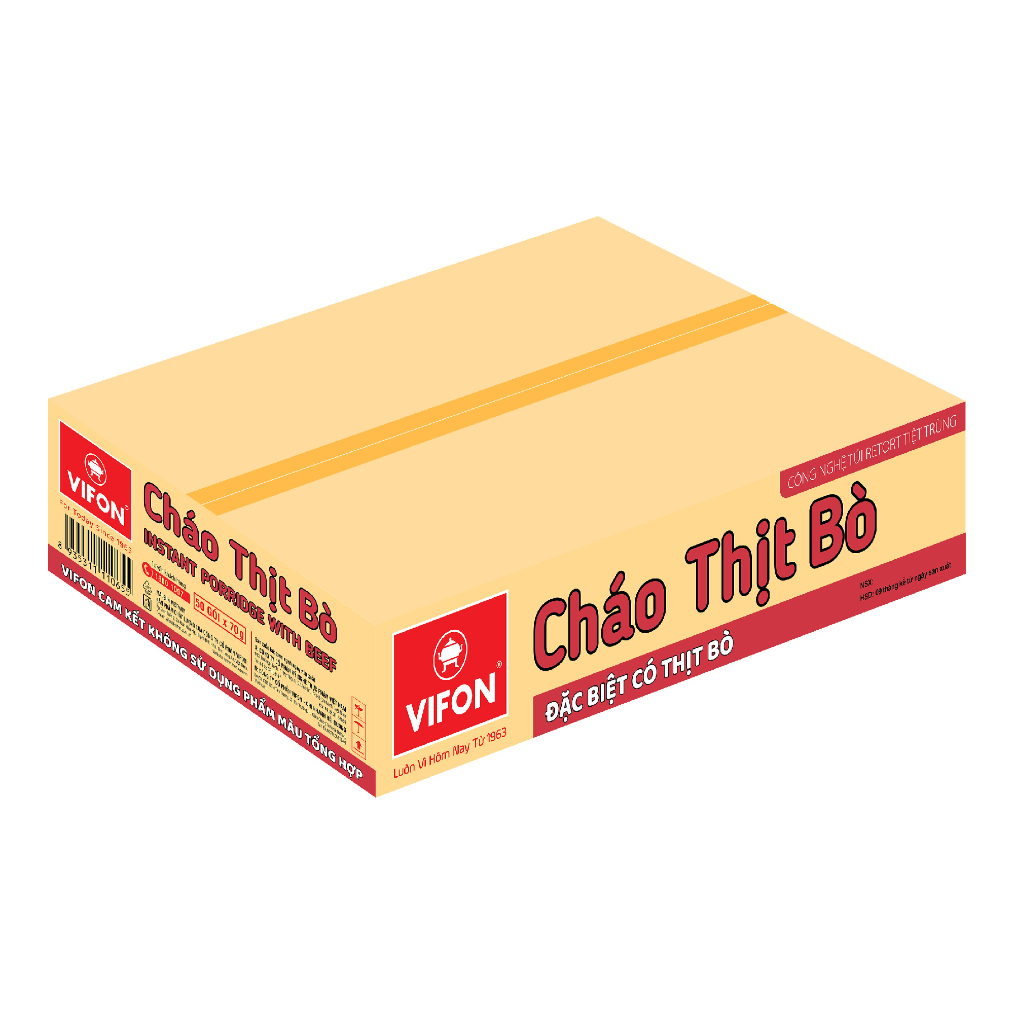 Thùng 50 Cháo Thịt Bò VIFON có Gói Thịt Thật 27gr  (70g / Gói)