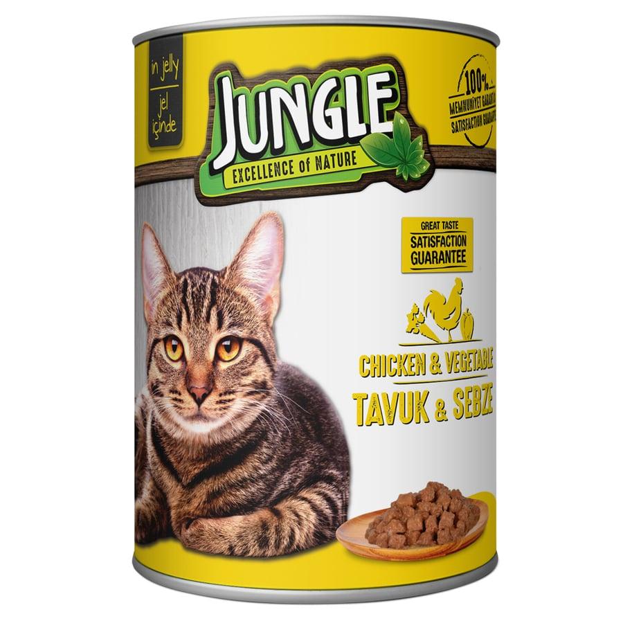 Pate Vị Gà và Rau Củ Cho Mèo Trưởng Thành Jungle Adult Cat Chicken & Vegetable In Jelly Lon 415g - Xuất Xứ Ý