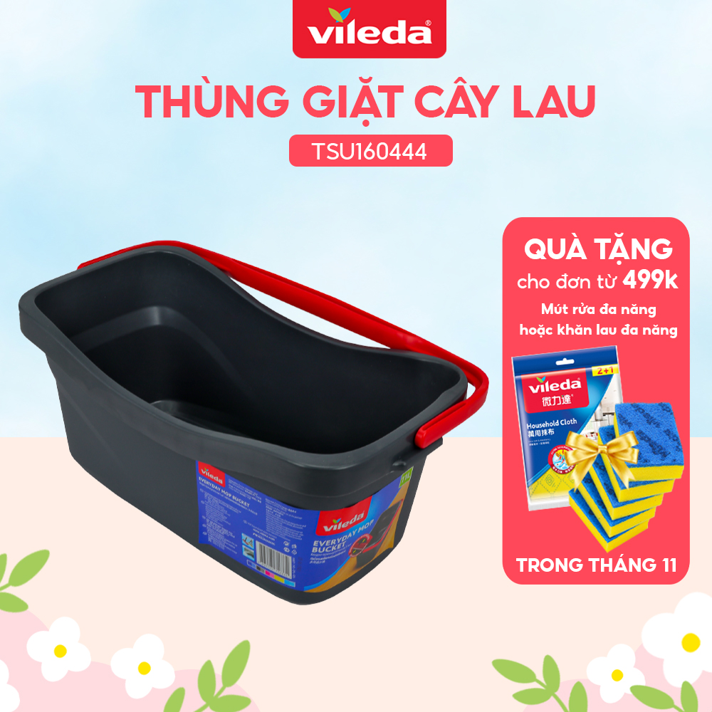 Thùng giặt cây lau nhà VILEDA Everyday Mop Bucket dung tích 11L, phù hợp cây lau tự vắt, bản rộng, chữ nhật - TSU160444