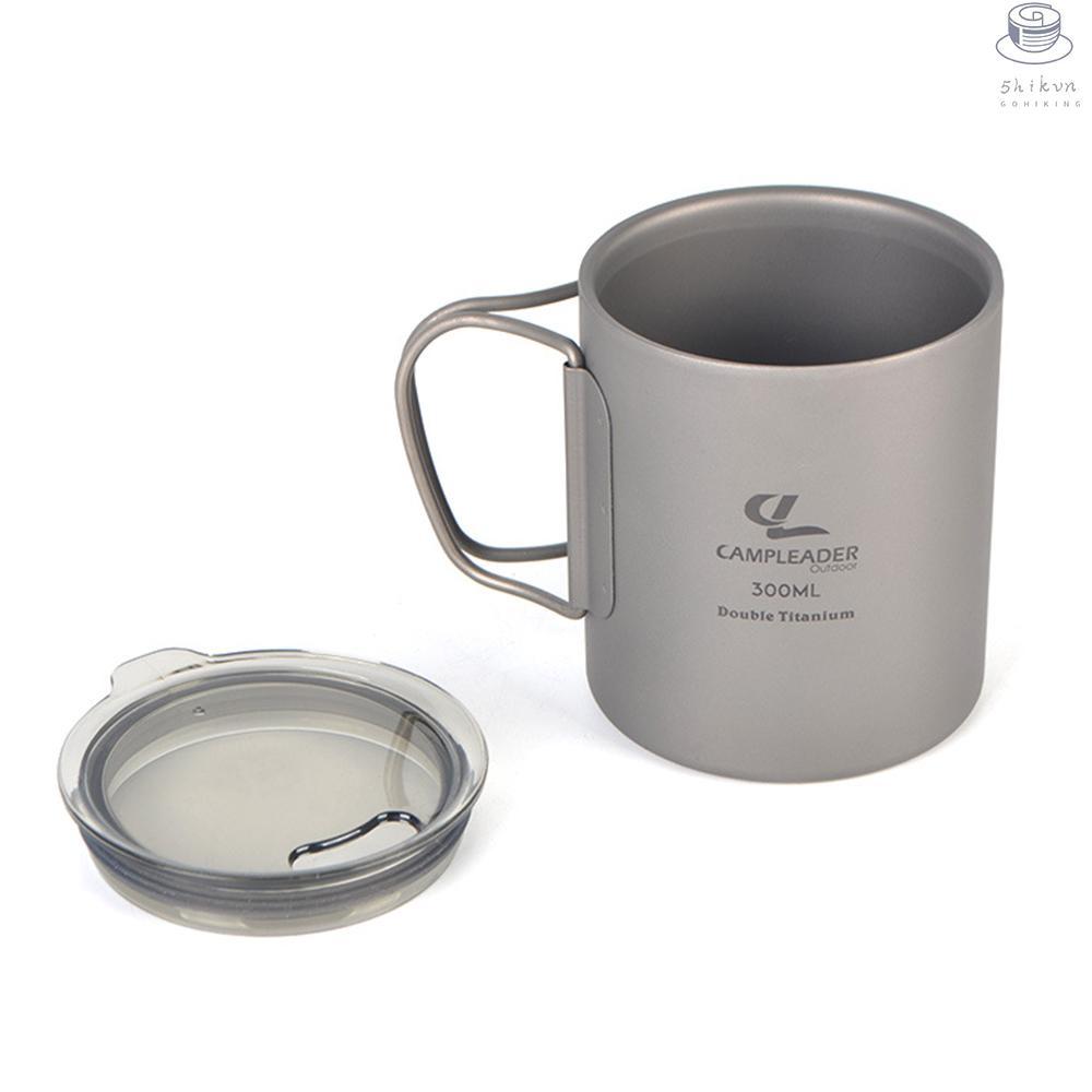 300ml Double Wall Titanium Water Cup with Lid Lightweight Coffee Mug Tea Cup for Camping Hiking Backpacking Picnic