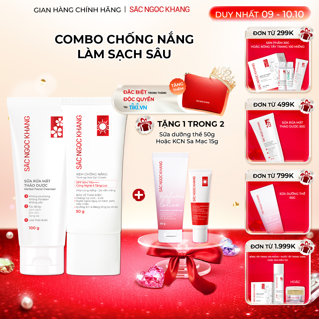Bộ đôi giúp làm sạch và bảo vệ da Sắc Ngọc Khang Sữa rửa mặt 100g  Kem chống nắng 50g