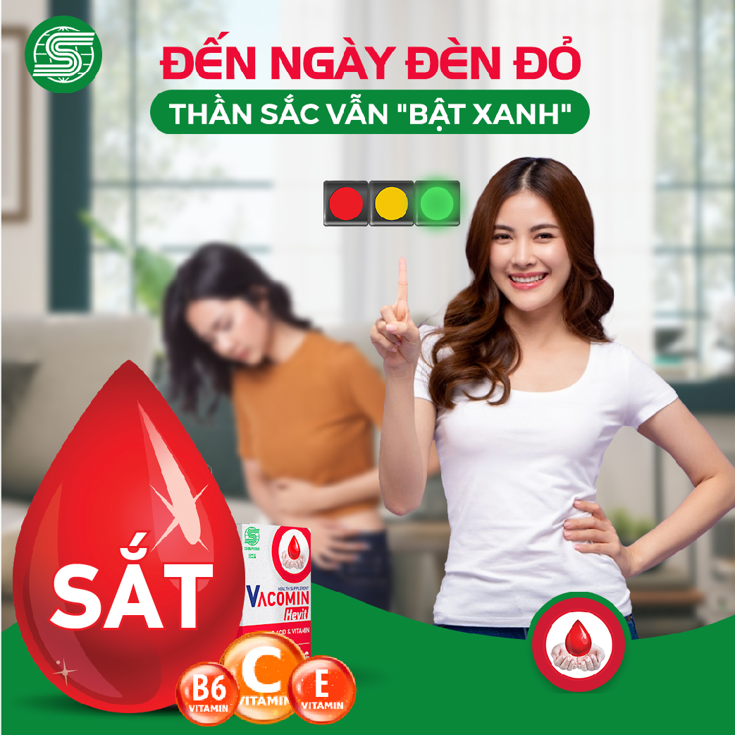 Viên Uống Bổ Sung Sắt (Fe) Cho Người Có Nguy Cơ Thiếu Máu | Kết Hợp Acid Folic, Vitamin C, E, B6 - TPCN Shinpoong Vacomin Hevit Hộp 100 Viên