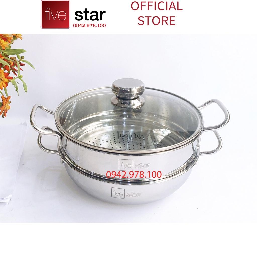 Nồi lẩu xửng hấp cao cấp FIVESTAR 3 đáy từ nắp kính 24cm / 26cm / 28cm , tặng 2 vá canh