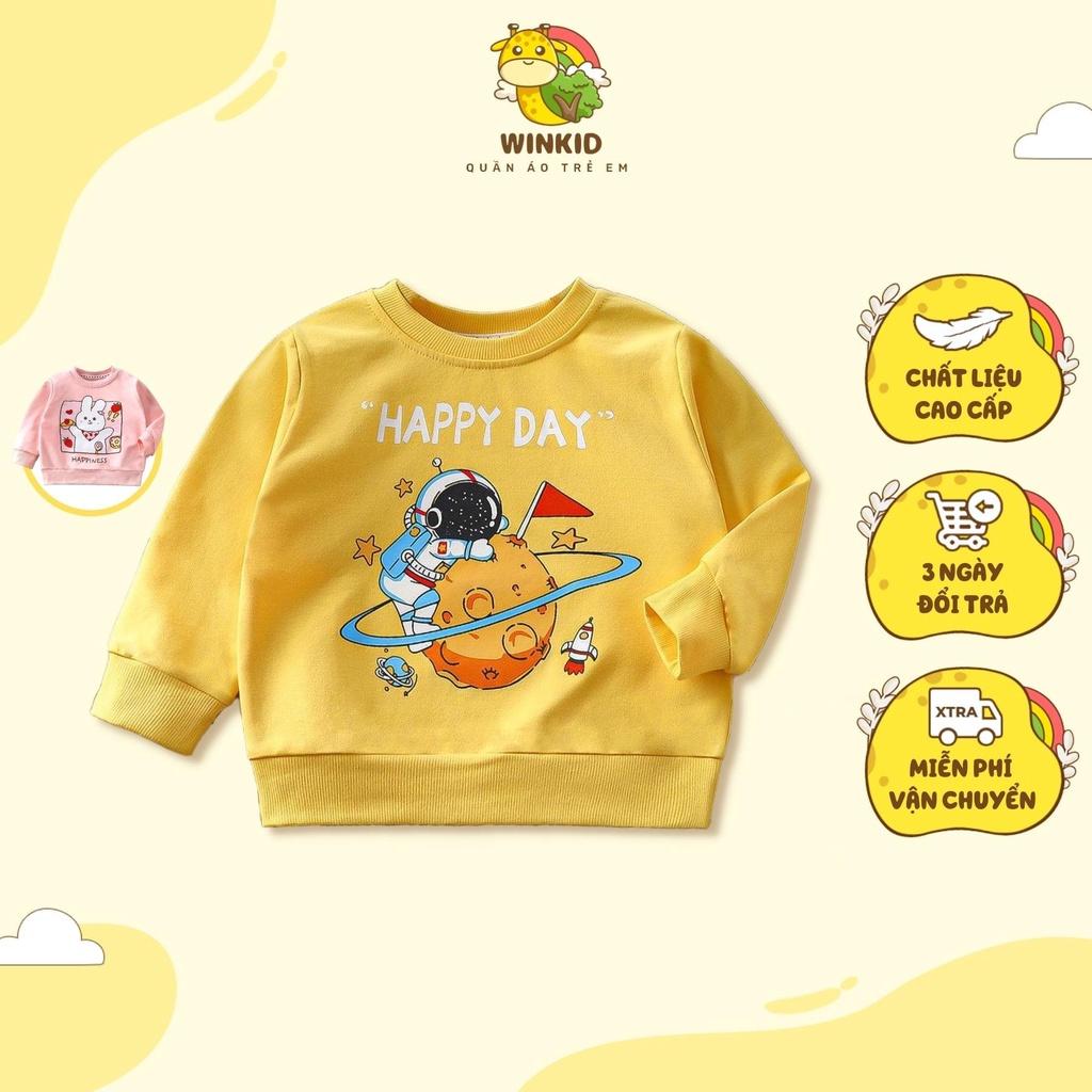 Áo nỉ cho bé WINKID, áo nỉ da cá thu đông dài tay họa tiết in hình dễ thương - WK012