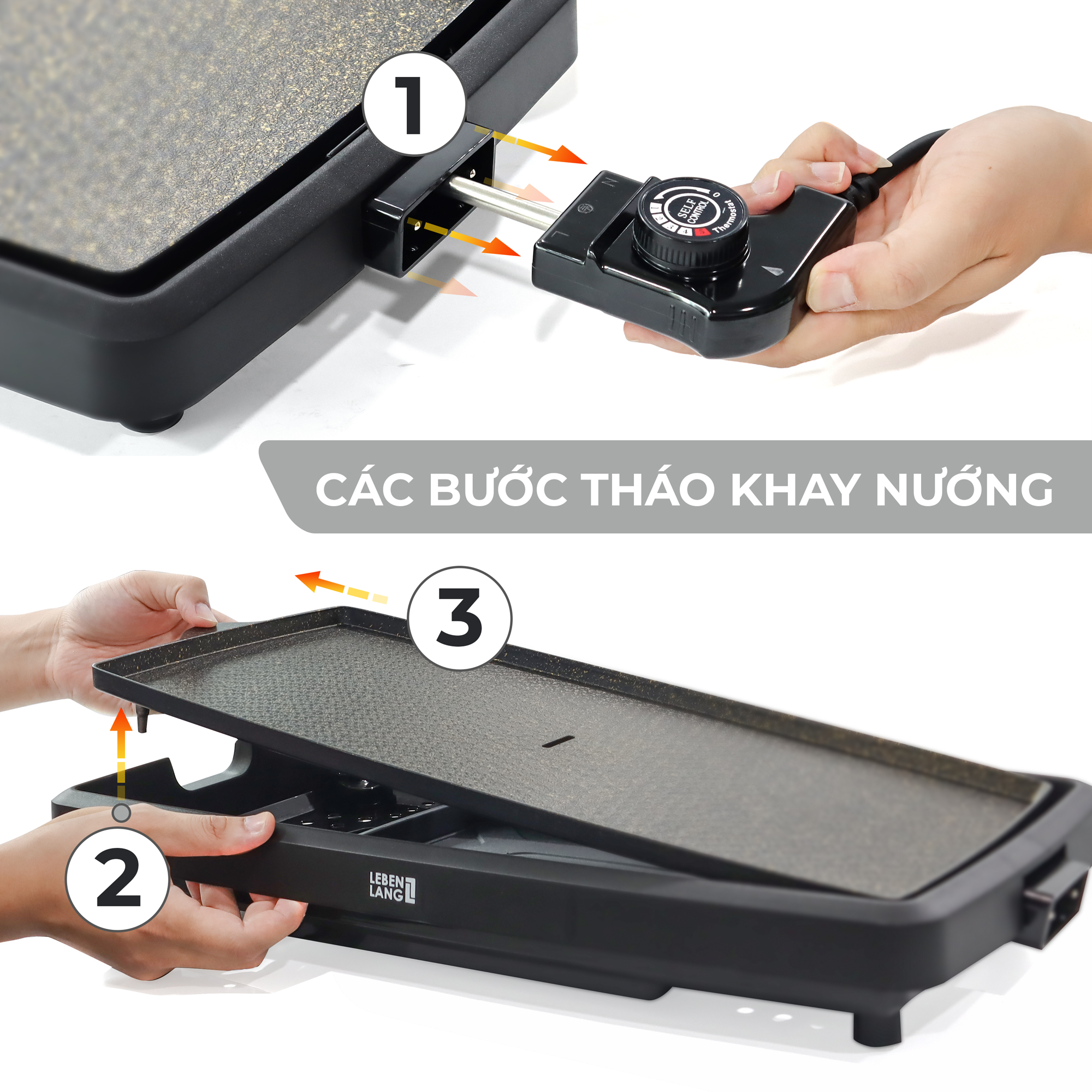 Bếp nướng điện không khói LEBENLANG LBDD5656, công suất 1800W, khay tháo rời tiện nghi vệ sinh - hàng chính hãng