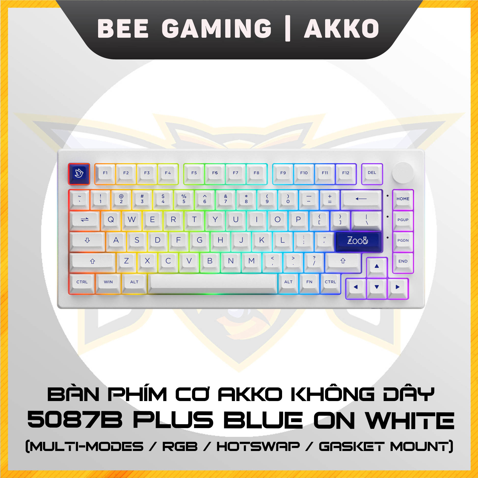 Bàn phím cơ AKKO 5075B Plus Blue on White (Multi-modes / RGB / Hotswap / Gasket mount) - Hàng chính hãng lỗi 1 đổi 1 trong 12 tháng