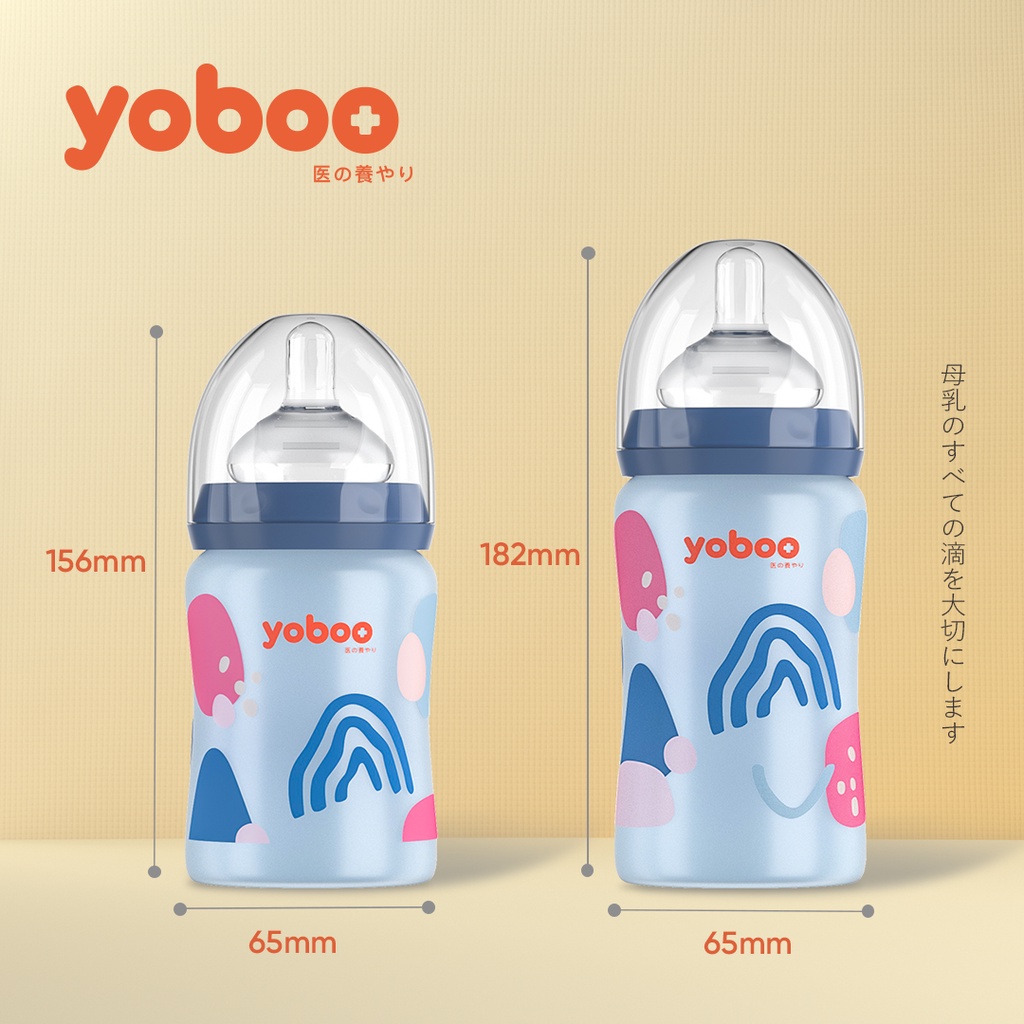 Bình sữa thủy tinh Yoboo dung tích 240ml/ 160ml chịu nhiệt cao có lớp bọc silicone cảm biến nhiệt - Hàng chính hãng