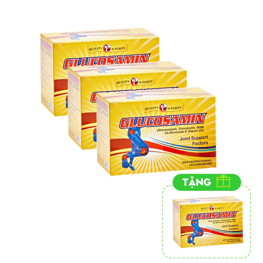 COMBO 3 HỘP TPCN viên nang GLUCOSAMIN – hỗ trợ viêm khớp,chống thoái hóa khớp - HỘP 60 viên TẶNG THÊM 1 HỘP