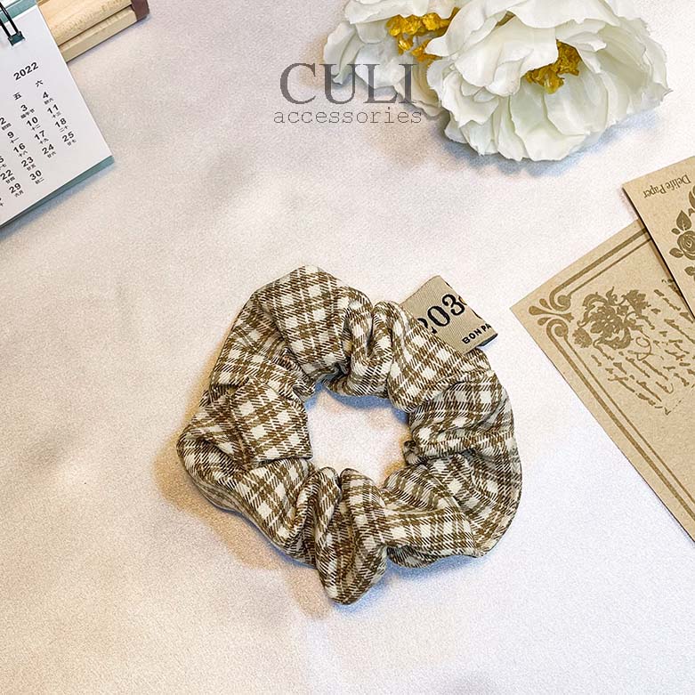 Dây cột tóc, cột tóc vải Scrunchies kẻ caro phong cách Vintage - Culi accessories