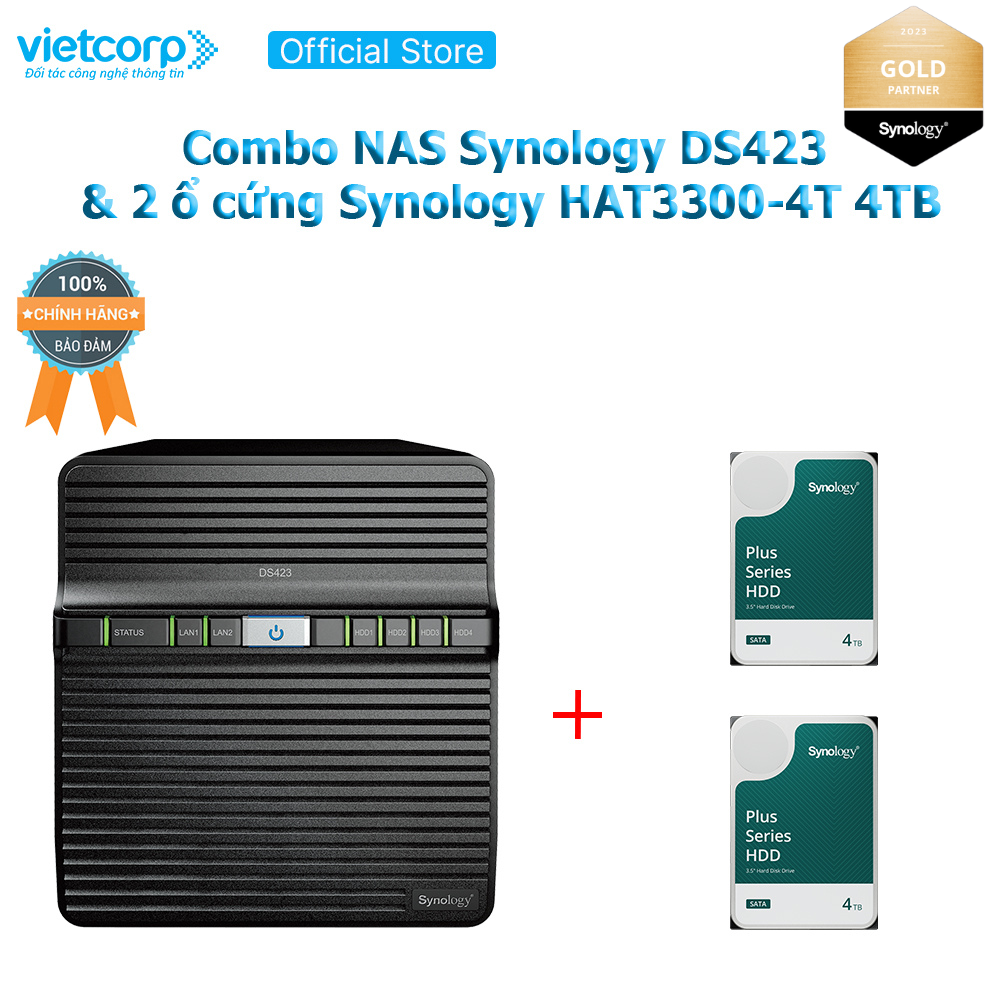 Combo Thiết bị lưu trữ NAS Synology DS423 và 2 Ổ cứng Synoly HAT3300-4T  Hàng Chính Hãng